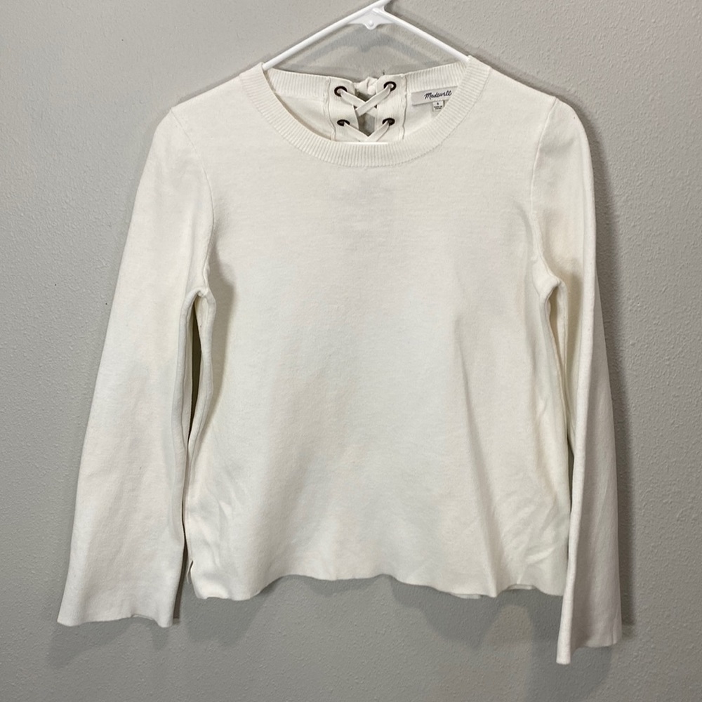 Madewell laced back pull over sweater g2412 white
